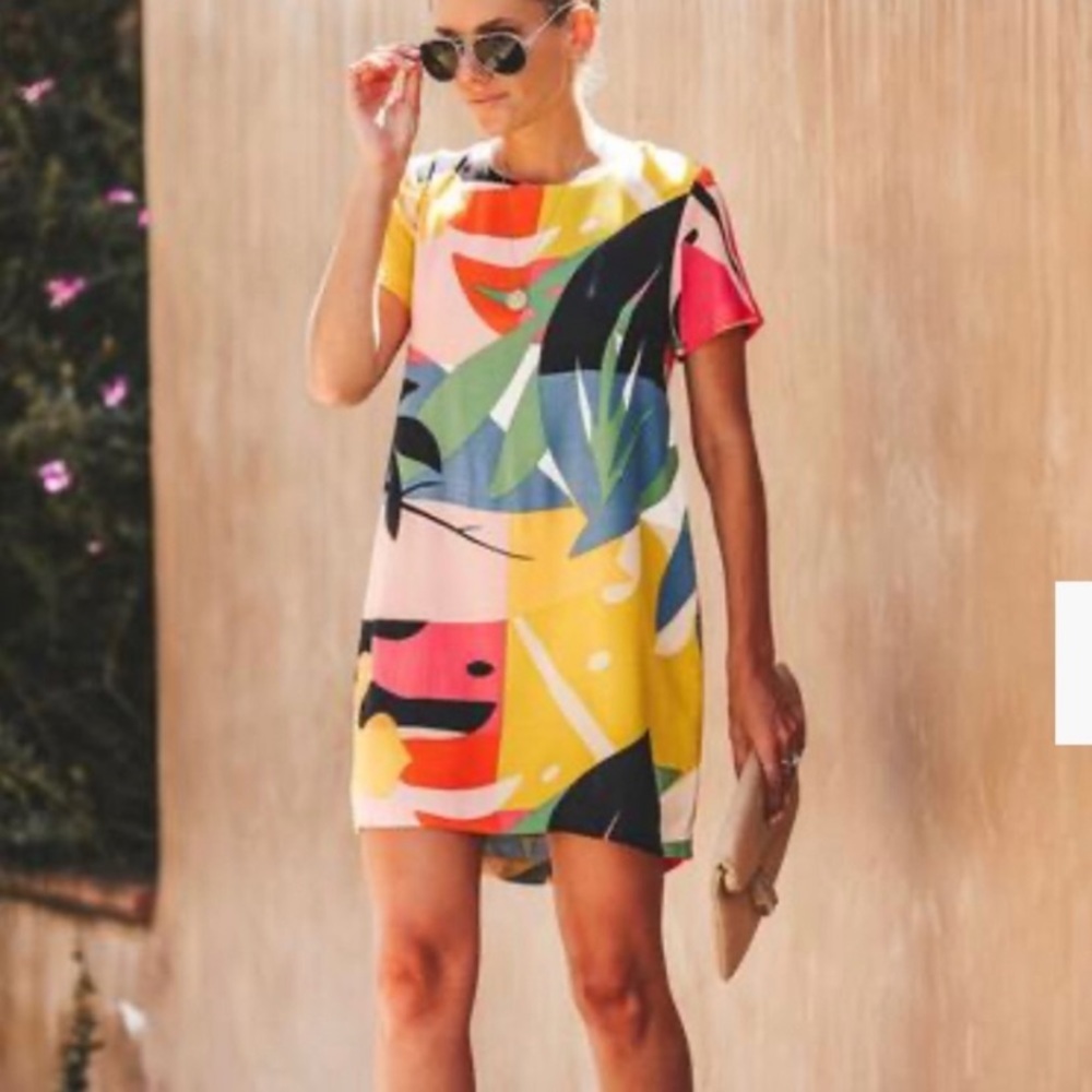 Vici Tropical Multicolor Painted Warhol Mini Shift Dress